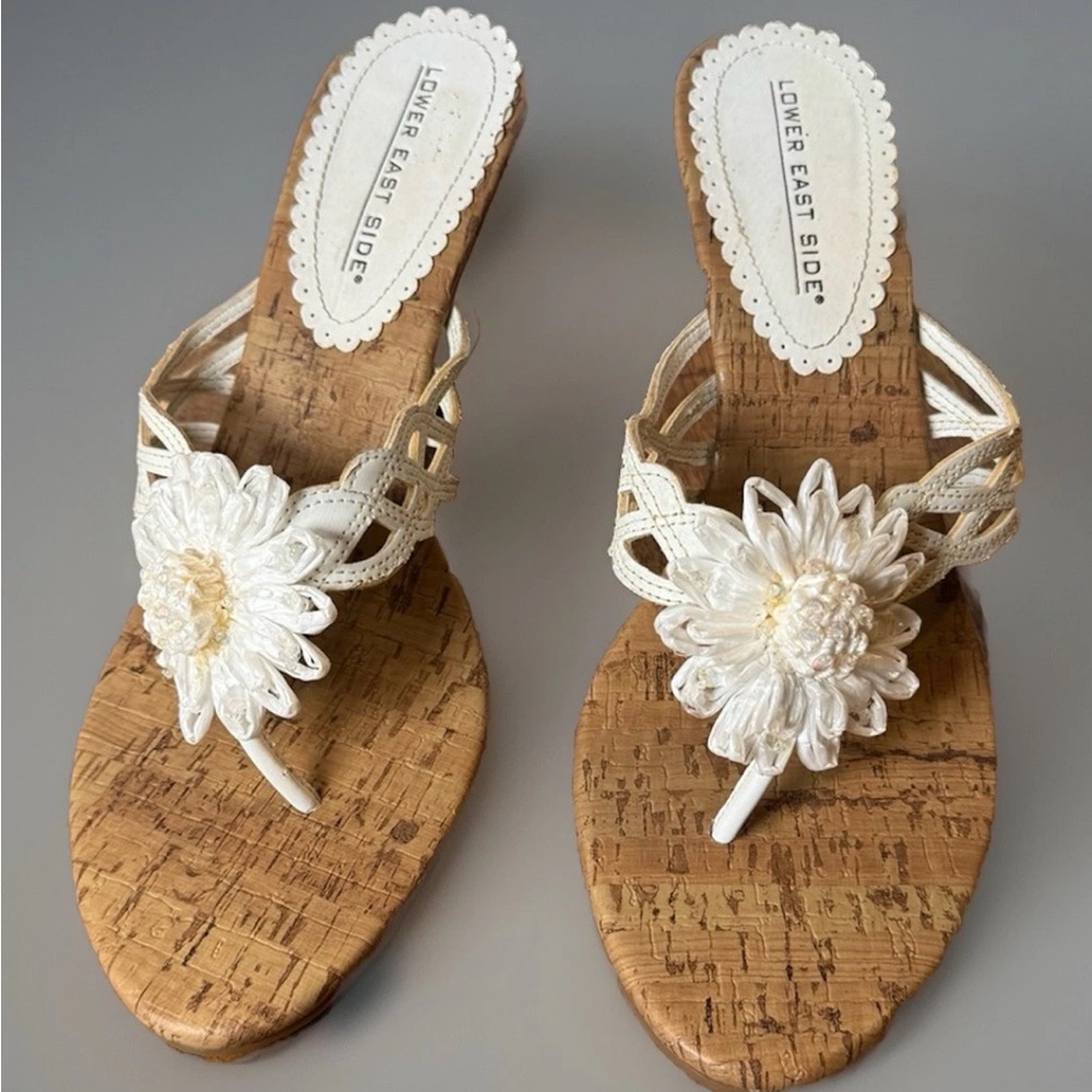 Lower East Side Women's Cream Floral Wedge Sandals - Picture 3 of 13